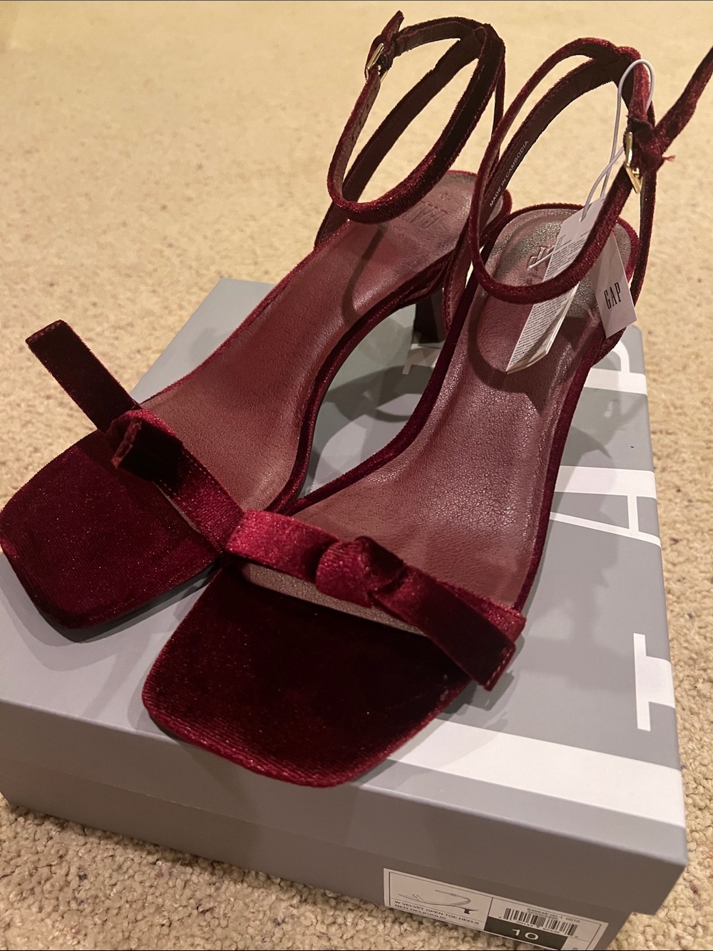 GAP Wine Red Velvet Ankle-Strap Block Heels